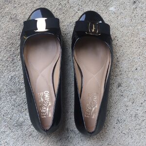 Salvatore Ferragamo Black Patent Leather Loafers